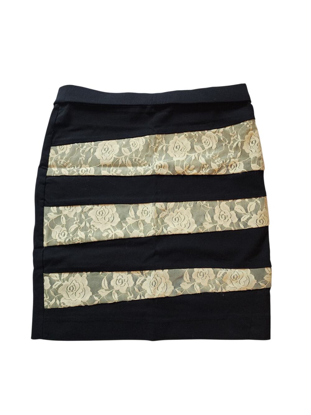 Heart Crush Womens Pull On Pencil Mini Skirt Size M Juniors Black Ivory Lace